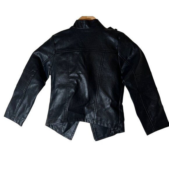 Doe a Dear Children's Size 5 Black Vegan Leather Moto Biker Style Zip Jacket - Picture 5 of 16